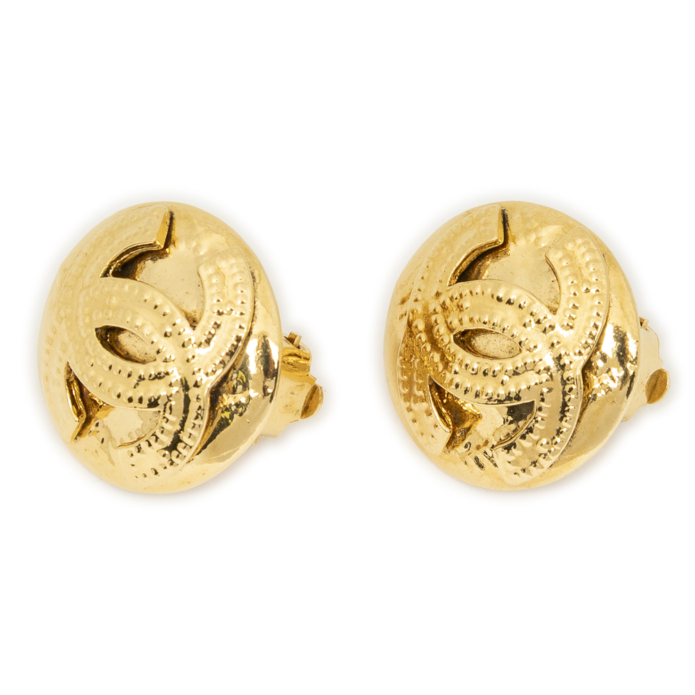 Chanel CC Domed Clip On Earrings